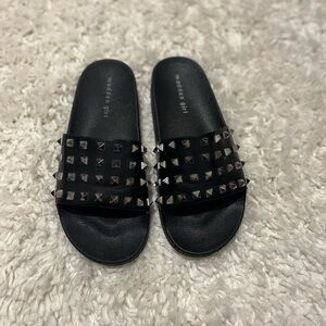 Madden Girl Black Slide Sandals with Silver Studs